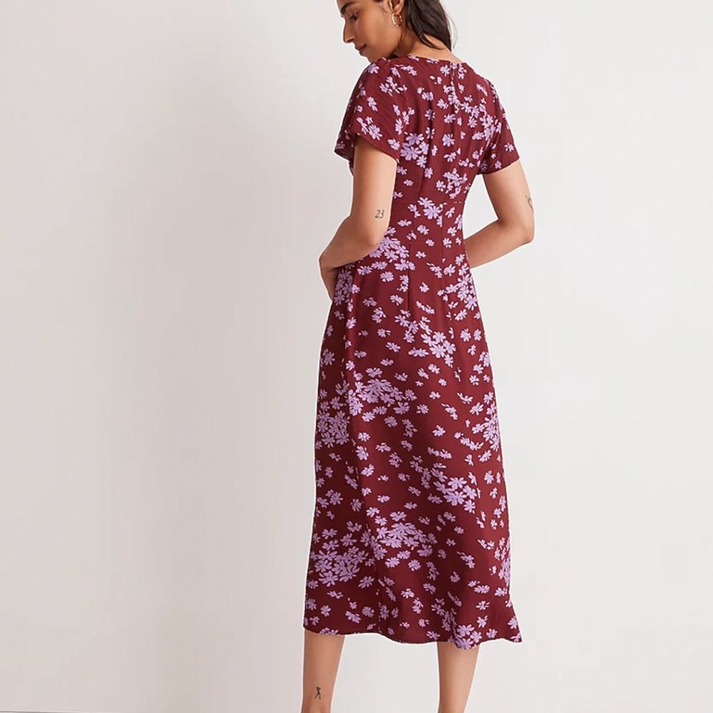 Madewell V-Neck Flutter-Sleeve Midi Dress | Cabernet | Size 00 - Picture 3 of 7